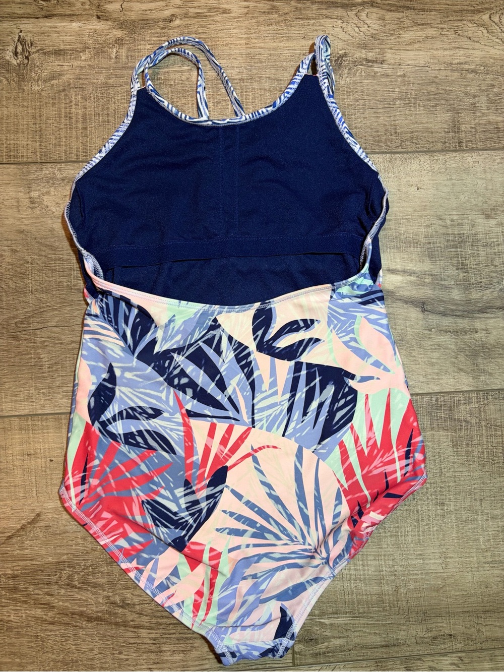 Athleta Girls' Tropical Leaf One-Piece Swimsuit - Pink, Red, Blue, Navy - Picture 4 of 4